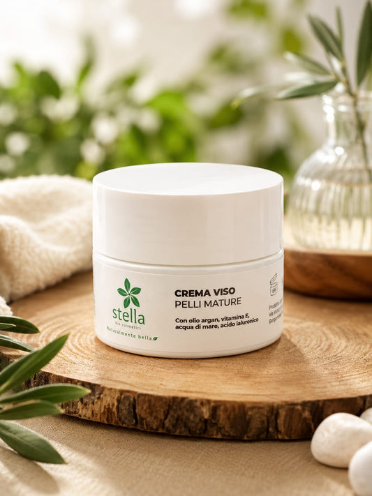 Crema Viso Pelli Mature crema viso 50 ml  olio di argan, vitamina E, acido ialuronico.